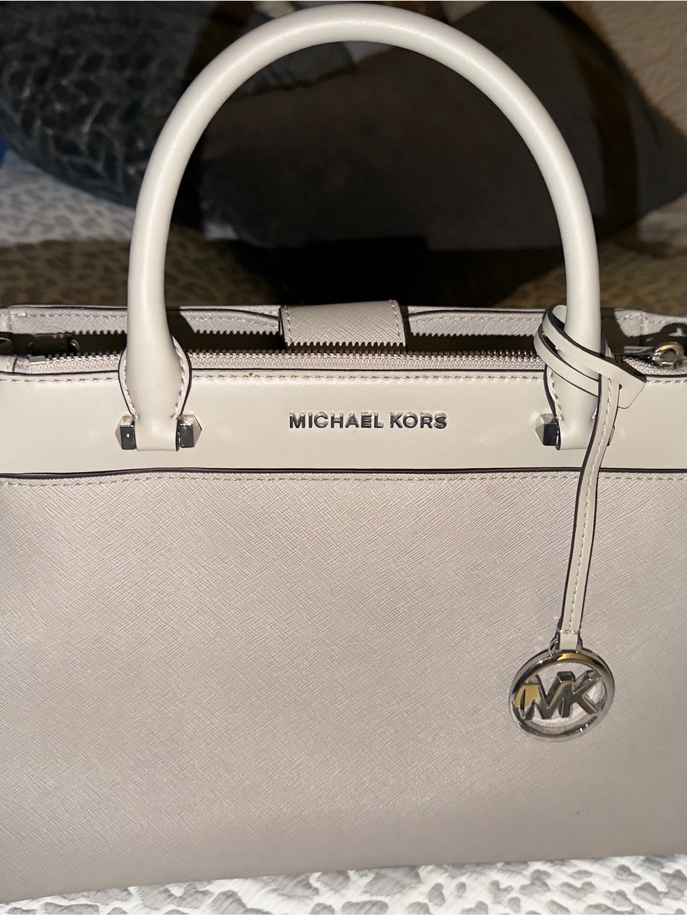 Large Michael Kors Pearl Grey Saffiano Leather Satchel